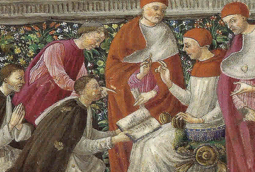 Giuliano Amadei, "Prezentacja księgi przed Papieżem Innocentem VIII, 1485-87, (Paris Bib. de Arsenal)